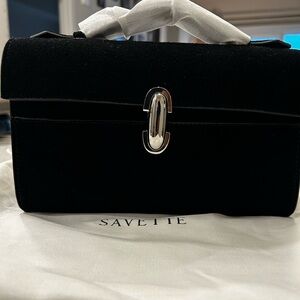 Black Top Handle Suede Bag with Silver Accent